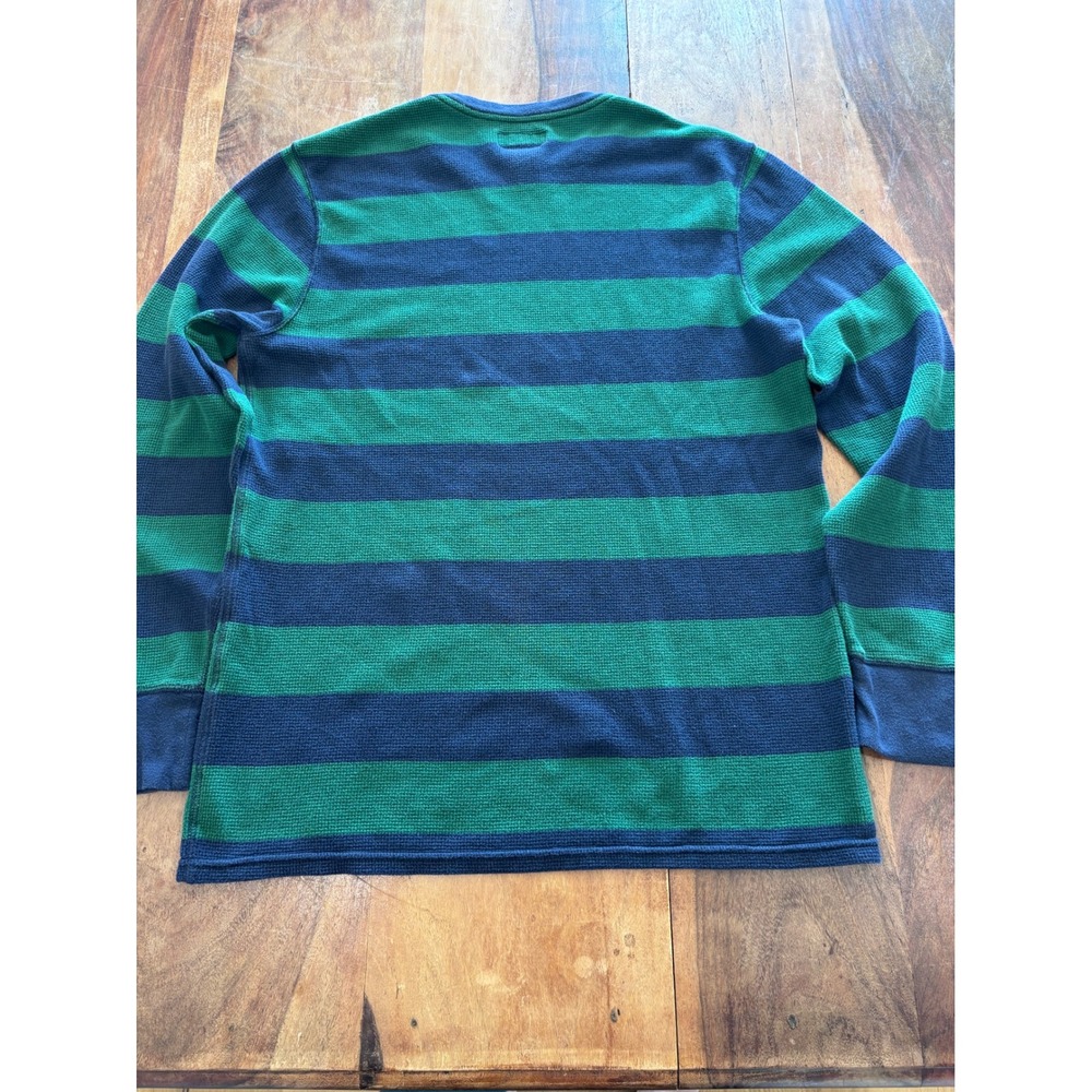 POLO RALPH LAUREN thermal shirt mens L navy green striped waffle knit long slv